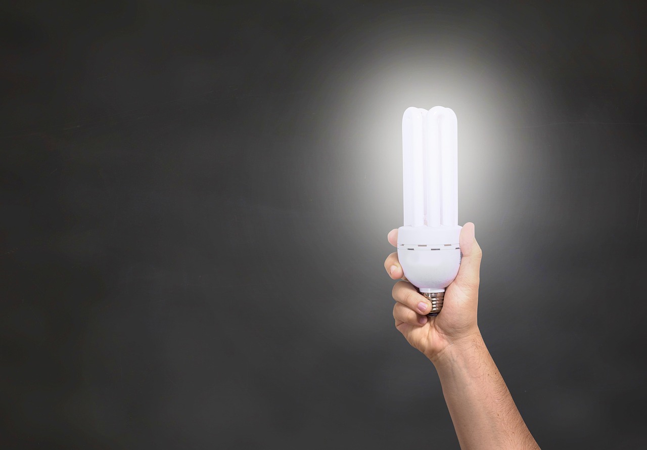 An LED bulb glowing against a dark background