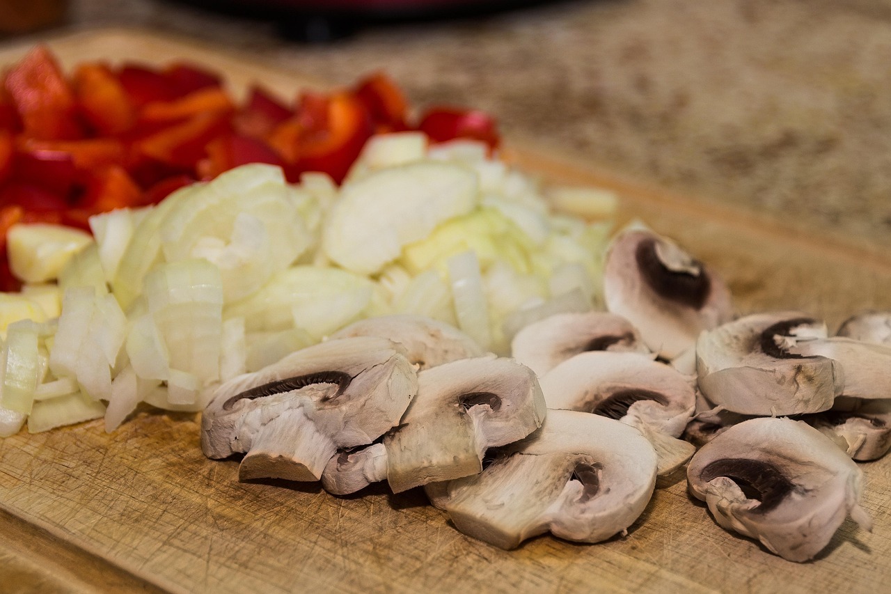 Chopped onions and tomatoes ready for cooking